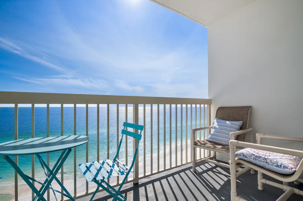 Balcony with Gulf view, Pelican Beach 16th floor condo