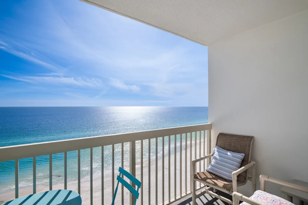 Balcony with Gulf view, Pelican Beach 16th floor condo