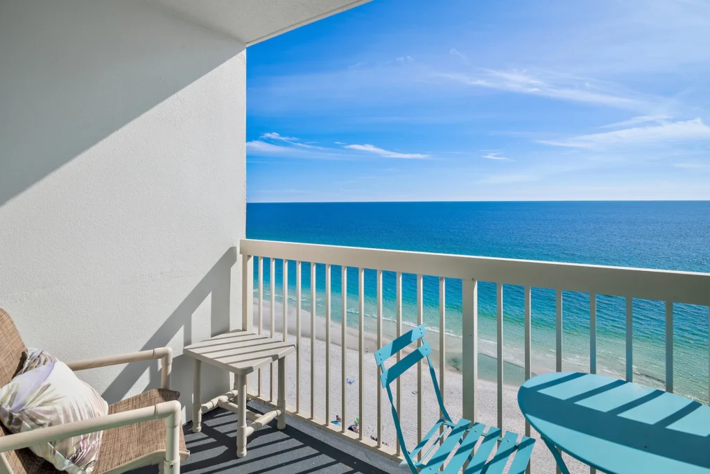 Balcony with Gulf view, Pelican Beach 16th floor condo