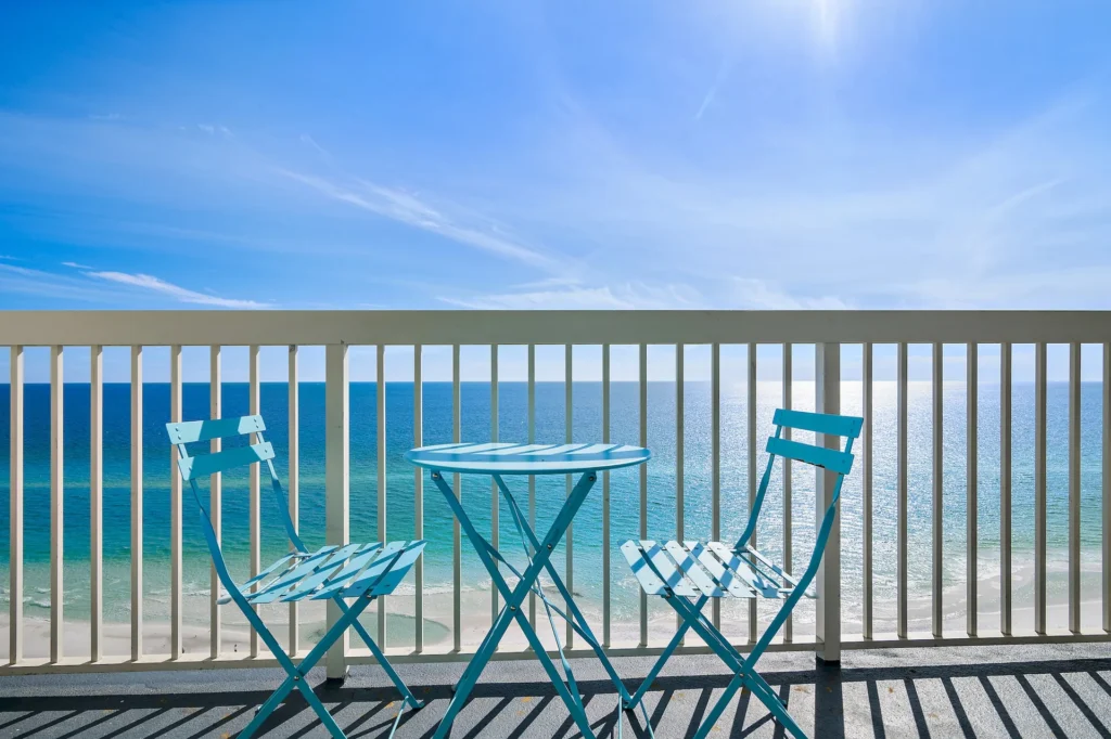 Balcony with Gulf view, Pelican Beach 16th floor condo